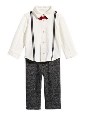 First Impressions Infant Suspender & Bowtie Shirt, Pants 2 Piece Set 3-6 Months